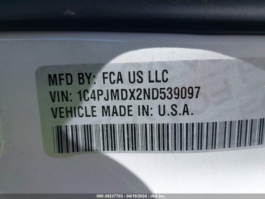 VIN 1C4PJMDX2ND539097 2022 JEEP CHEROKEE LIMITED 4X4