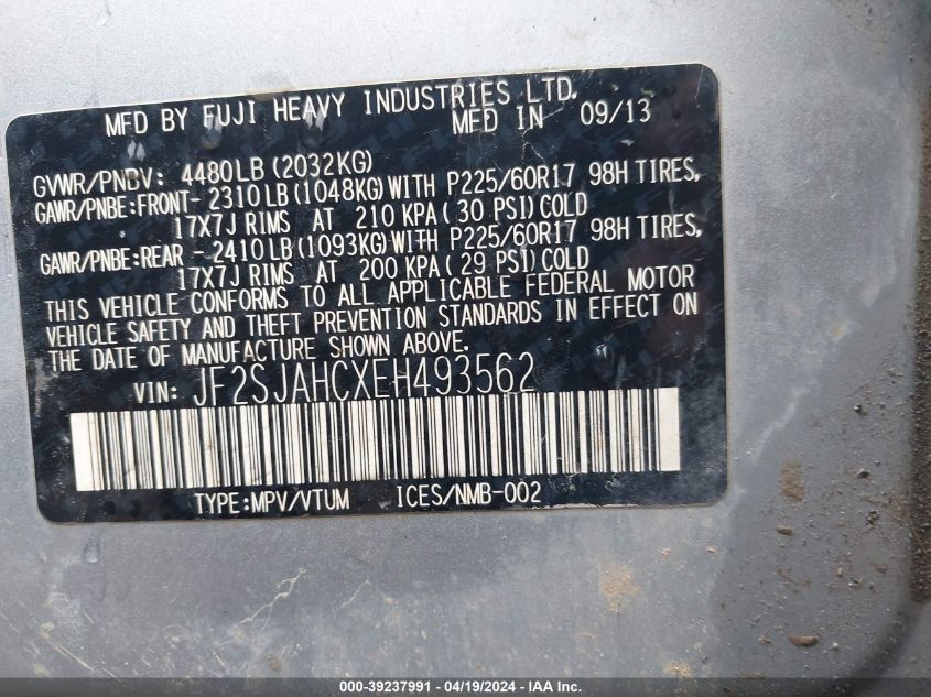 2014 Subaru Forester 2.5I Limited VIN: JF2SJAEC1E8521737 Lot: 39237991