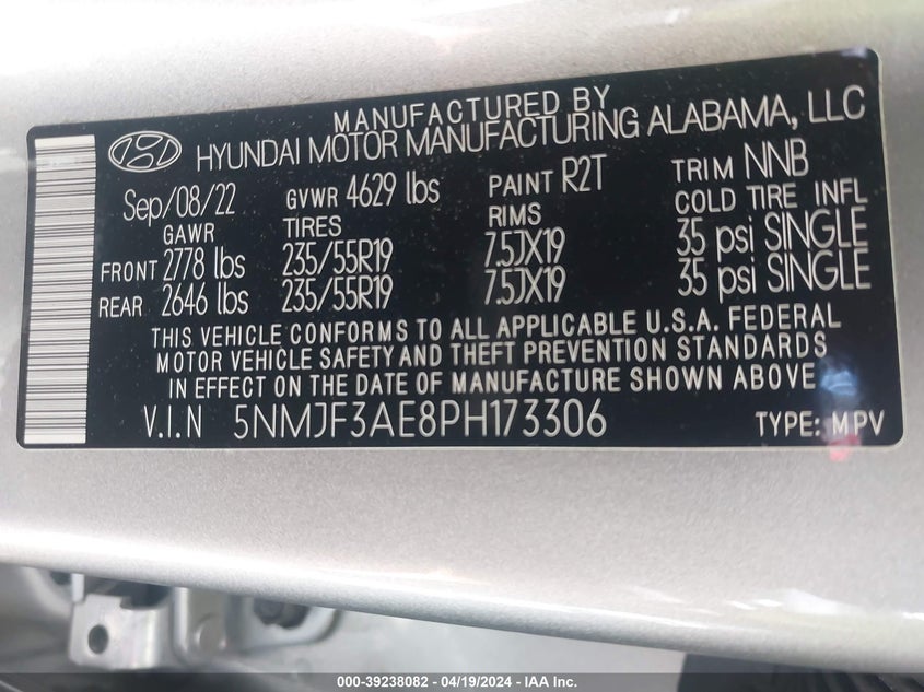 VIN 5NMJF3AE8PH173306 2023 HYUNDAI TUCSON SEL