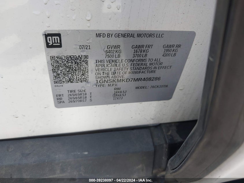 2021 CHEVROLET TAHOE 4WD LS - 1GNSKMKD7MR408286