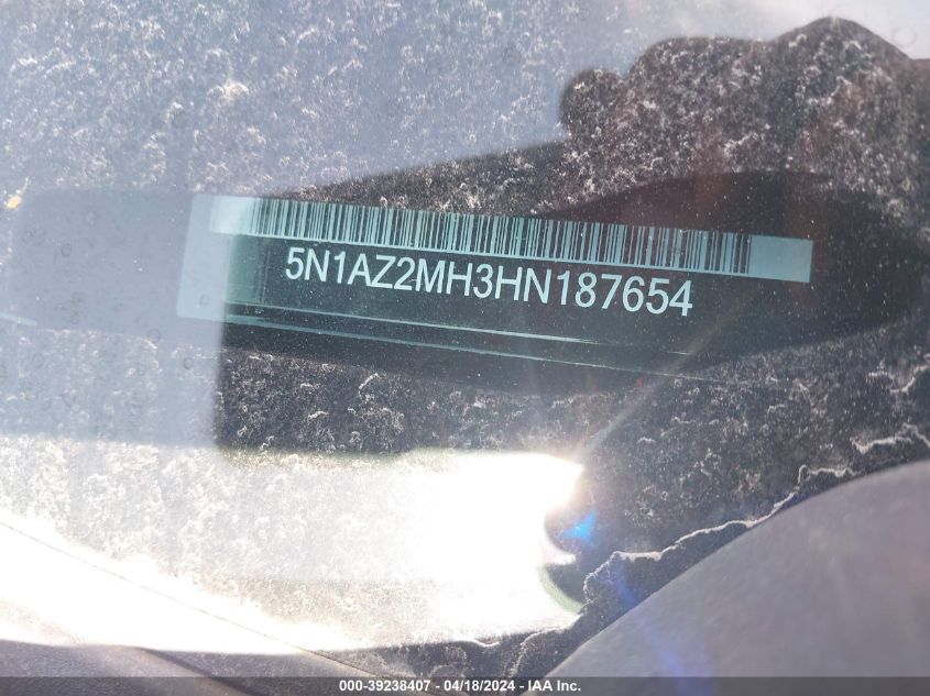 2017 Nissan Murano Platinum VIN: 5N1AZ2MH3HN187654 Lot: 39238407