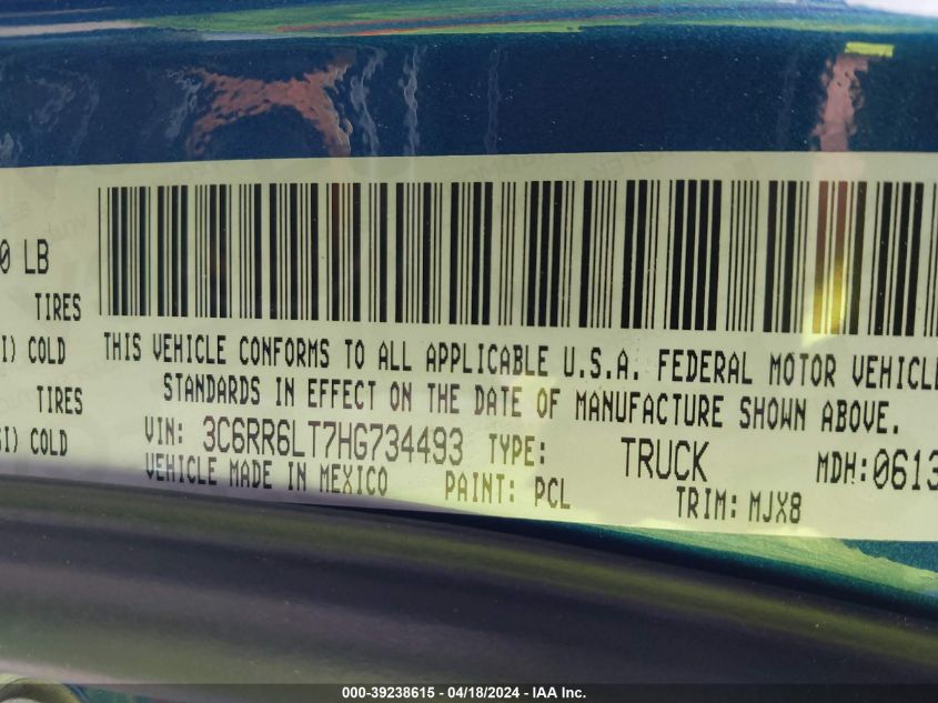 2017 Ram 1500 Big Horn 4X2 5'7 Box VIN: 3C6RR6LT7HG734493 Lot: 39238615