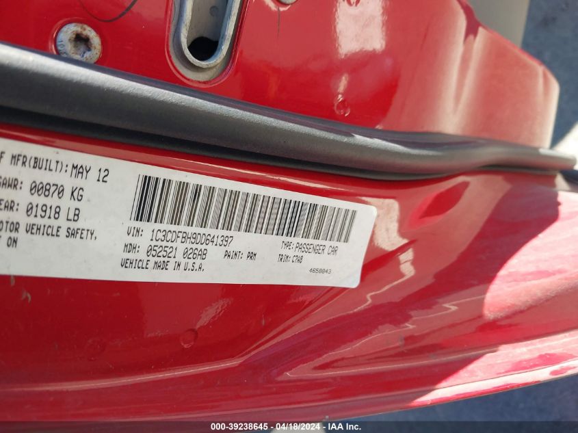 2013 Dodge Dart Rallye VIN: 1C3CDFBH9DD641397 Lot: 39238645