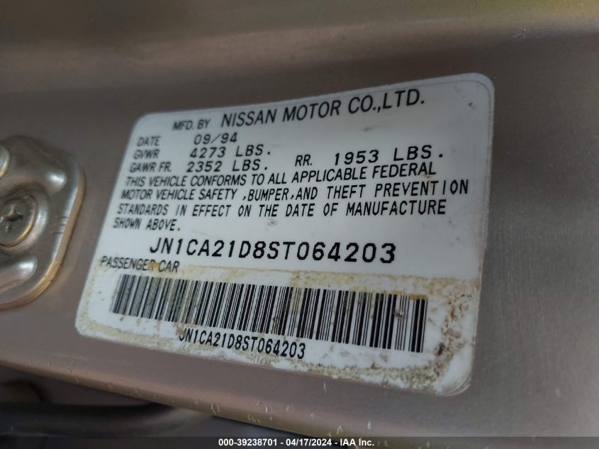 1995 Nissan Maxima Gle/Gxe/Se VIN: JN1CA21D8ST064203 Lot: 39238701