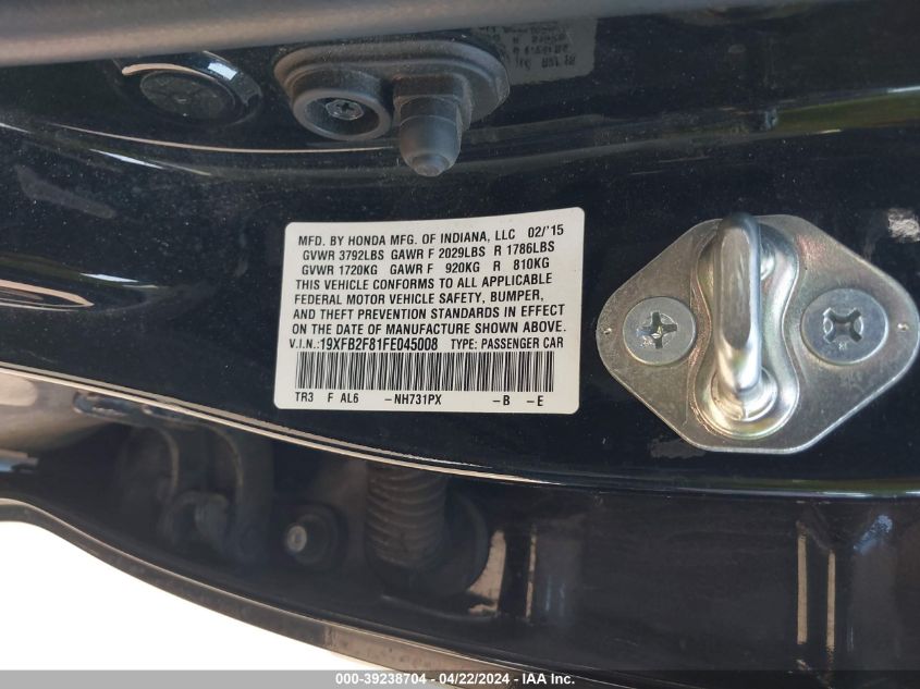 2015 HONDA CIVIC EX - 19XFB2F81FE045008