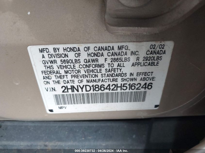 2HNYD18642H516246 2002 Acura Mdx