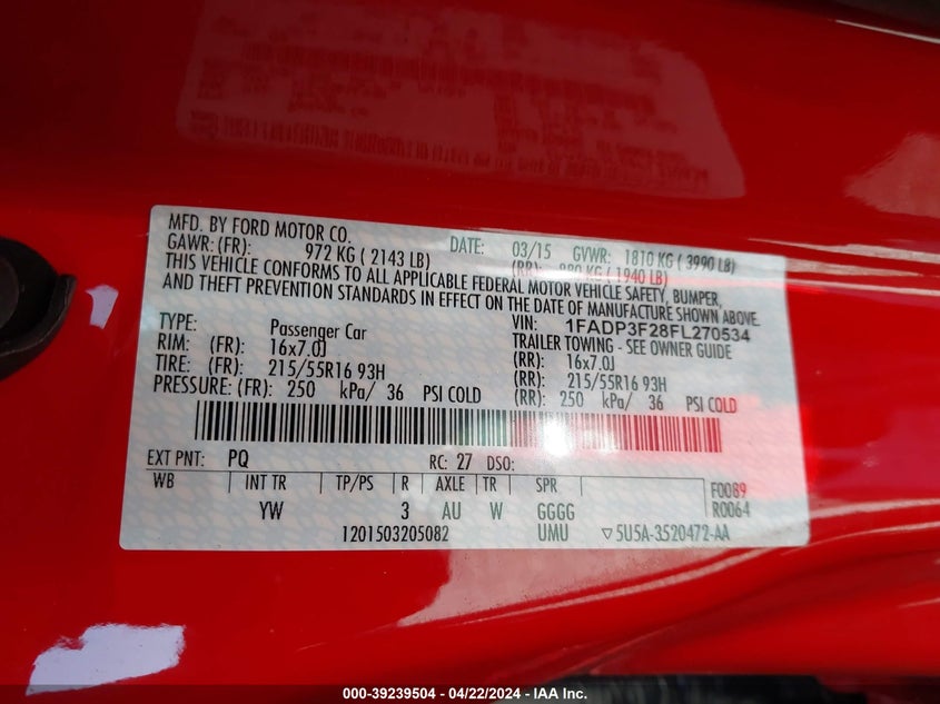 2015 FORD FOCUS SE - 1FADP3F26FL270533