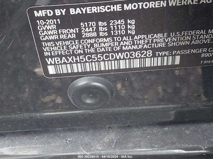 WBAXH5C55CDW03628 2012 BMW 528I xDrive