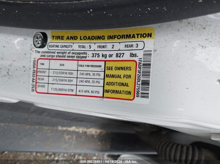 2013 Ford Focus Se VIN: 1FADP3F26DL275969 Lot: 39239851