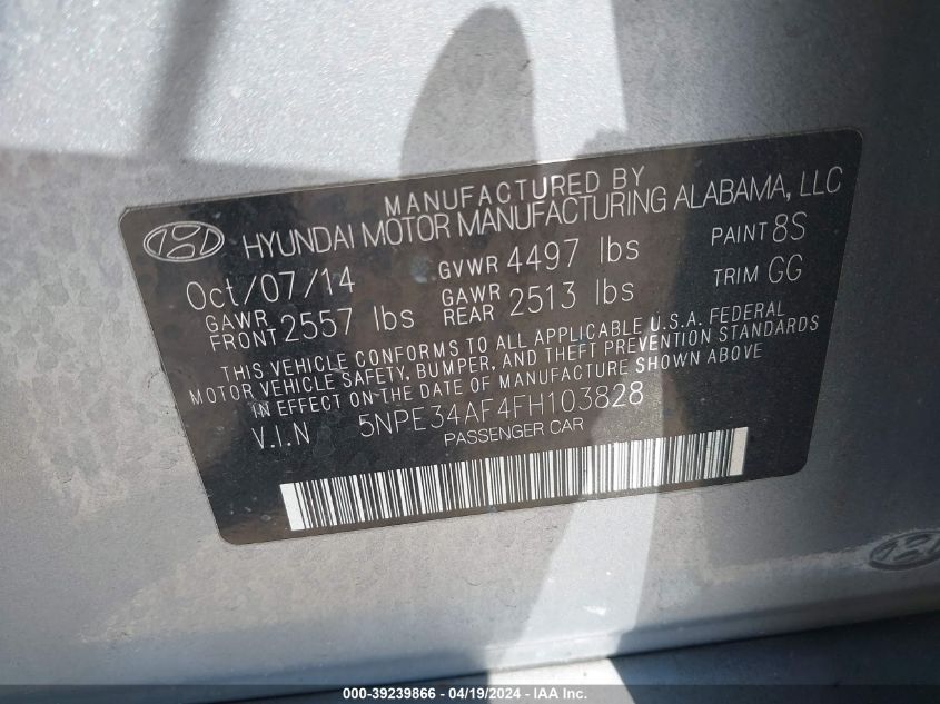 2015 Hyundai Sonata Sport VIN: 5NPE34AF4FH103828 Lot: 39239866