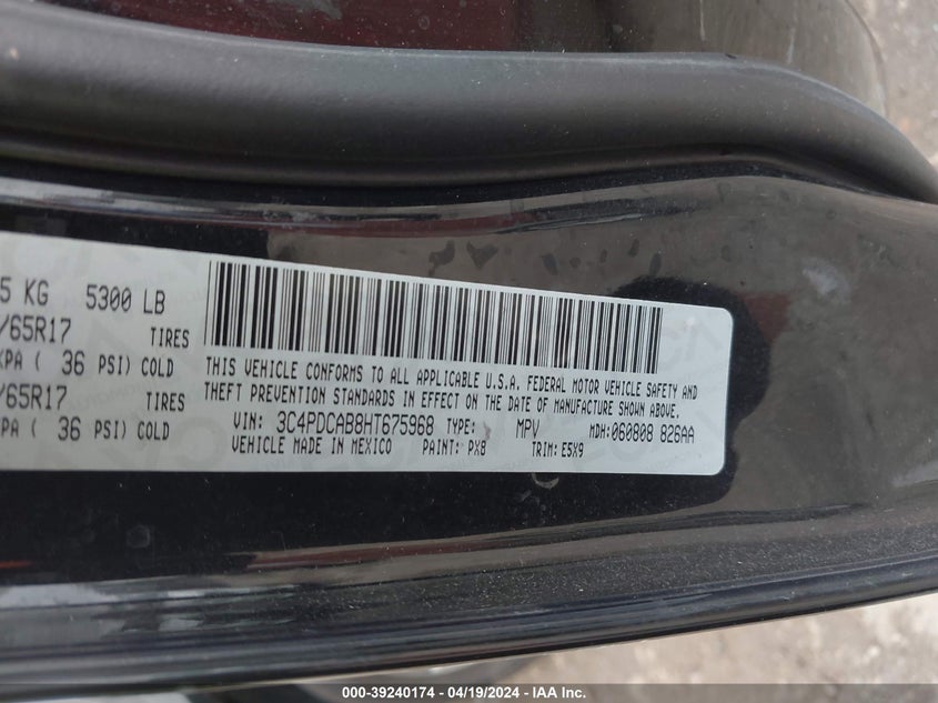 VIN 3C4PDCAB8HT675968 2017 DODGE JOURNEY SE