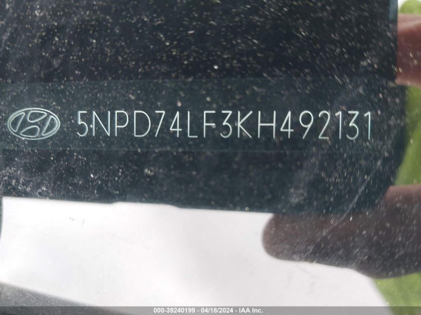 2019 Hyundai Elantra Se VIN: 5NPD74LF3KH492131 Lot: 39240199