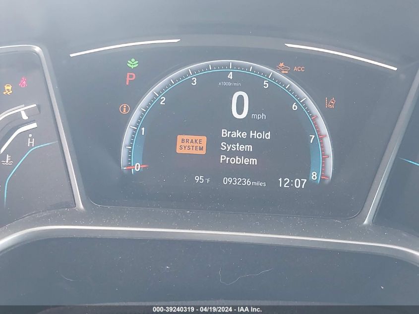 2019 Honda Civic Ex VIN: 2HGFC3B36KH351697 Lot: 39240319