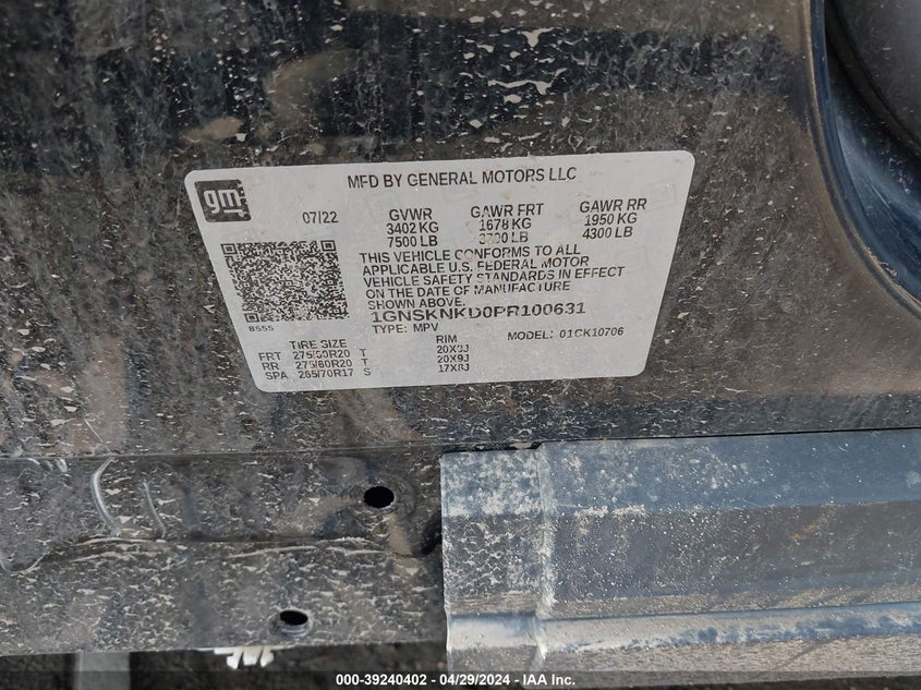 2023 CHEVROLET TAHOE K1500 LT - 1GNSKNKD0PR100631