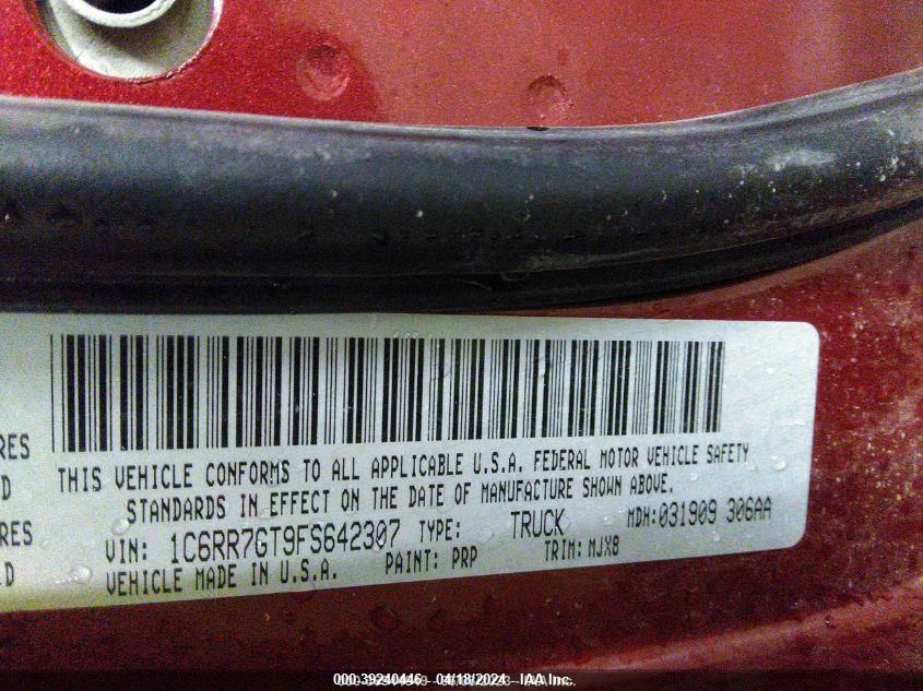 2015 Ram 1500 Big Horn VIN: 1C6RR7GT9FS642307 Lot: 39240446