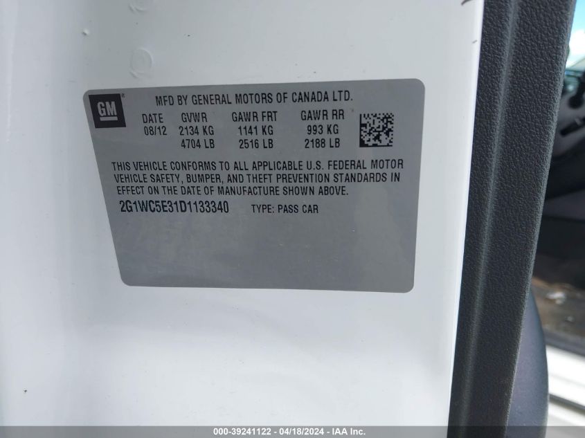 2013 Chevrolet Impala Ltz VIN: 2G1WC5E31D1133340 Lot: 39241122