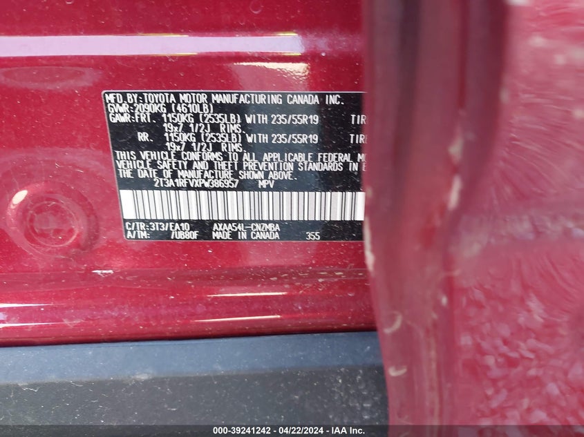 VIN 2T3A1RFVXPW386957 2023 TOYOTA RAV4 XLE PREMIUM