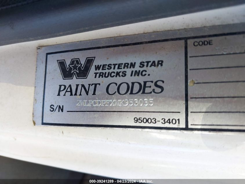 1998 Western 4964F VIN: 2WLPCDFXWK953035 Lot: 39241289