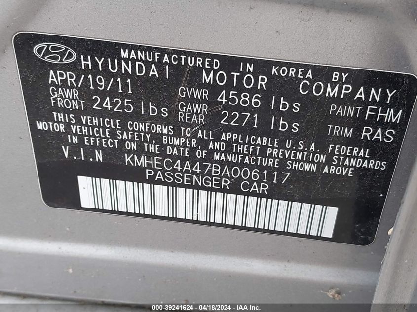 KMHEC4A47BA006117 | 2011 HYUNDAI SONATA HYBRID