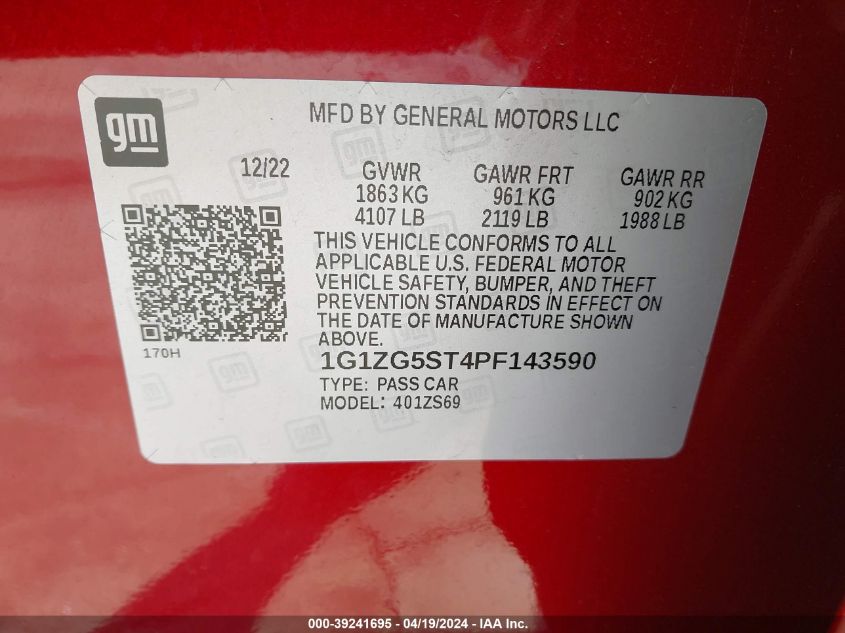 1G1ZG5ST4PF143590 | 2023 CHEVROLET MALIBU