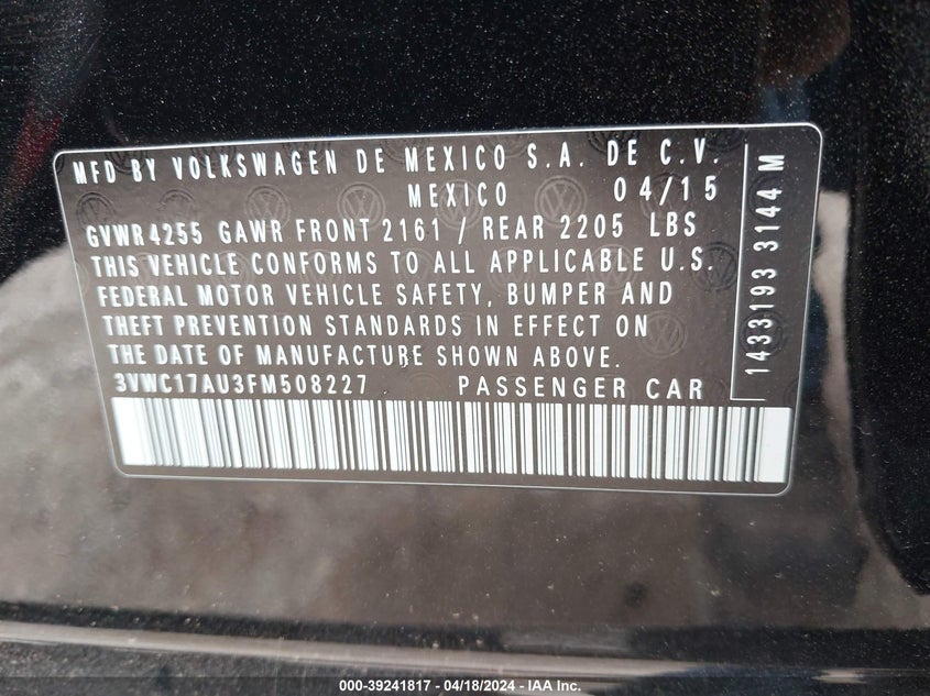 2015 VOLKSWAGEN GOLF SPORTWAGEN TSI SE 4-DOOR - 3VWC17AU3FM508227