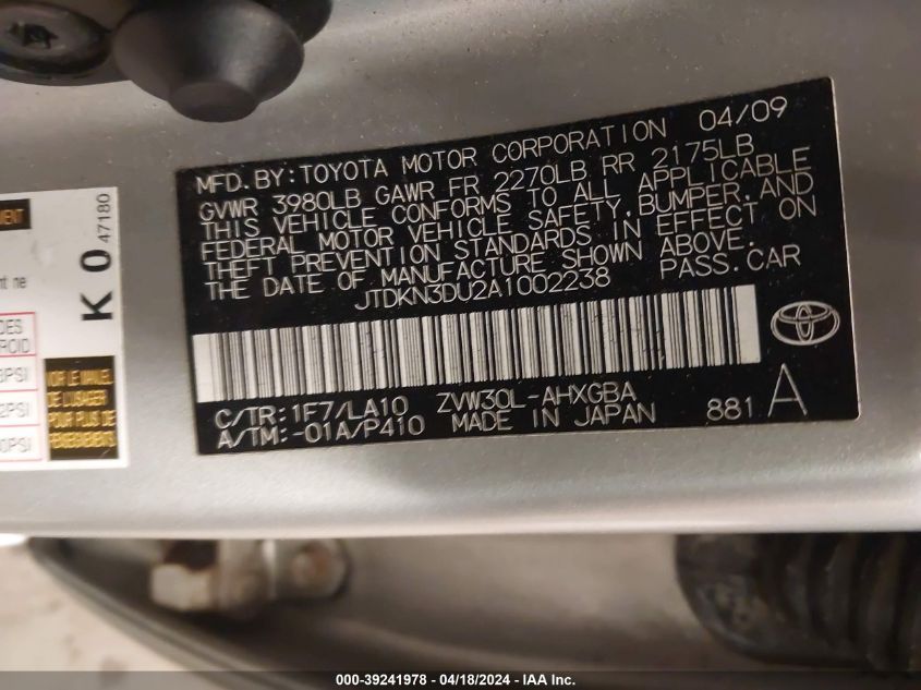 JTDKN3DU2A1002238 | 2010 TOYOTA PRIUS