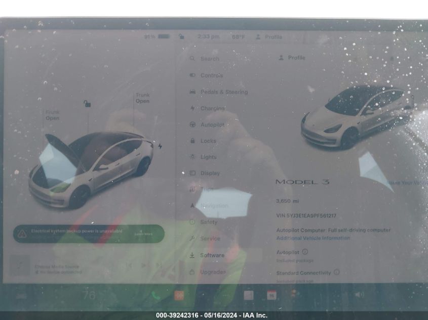 2023 Tesla Model 3 Rear-Wheel Drive VIN: 5YJ3E1EA9PF561217 Lot: 39242316