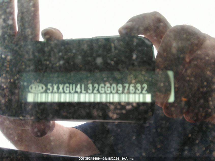 2016 Kia Optima Ex VIN: 5XXGU4L32GG097632 Lot: 39242489