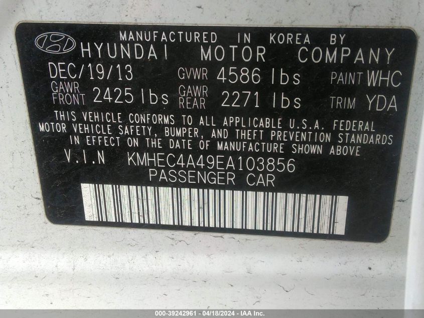 KMHEC4A49EA103856 | 2014 HYUNDAI SONATA HYBRID