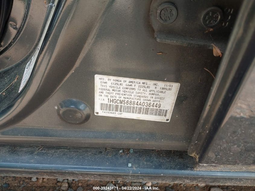 2004 Honda Accord 2.4 Ex VIN: 1HGCM56884A036449 Lot: 39243171