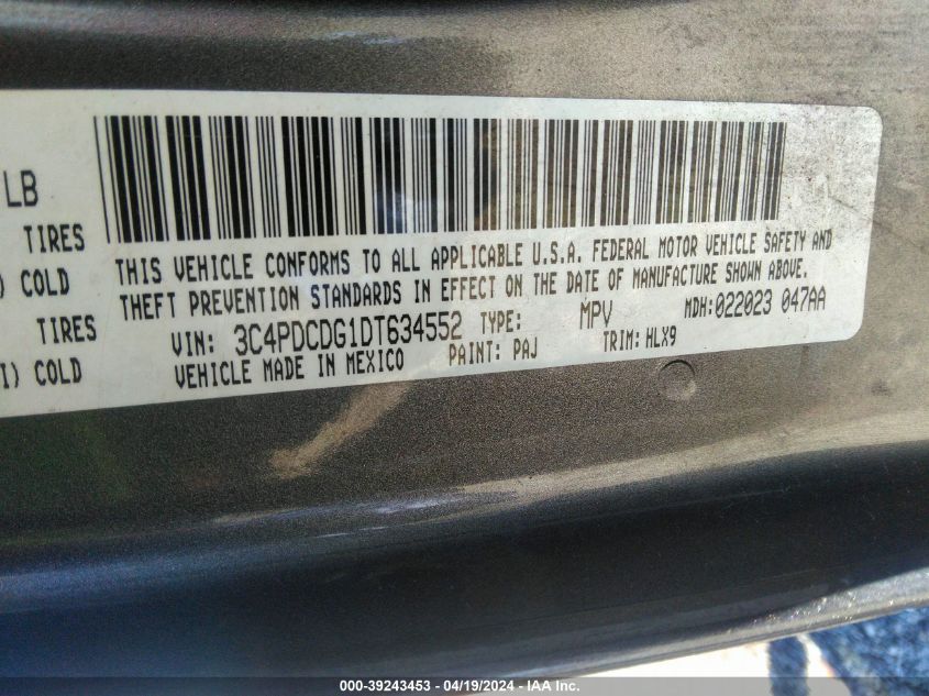 2013 Dodge Journey Crew VIN: 3C4PDCDG1DT634552 Lot: 39243453