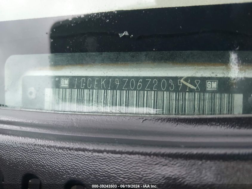 2006 Chevrolet Silverado 1500 Lt1 VIN: 1GCEK19Z06Z203918 Lot: 39243503
