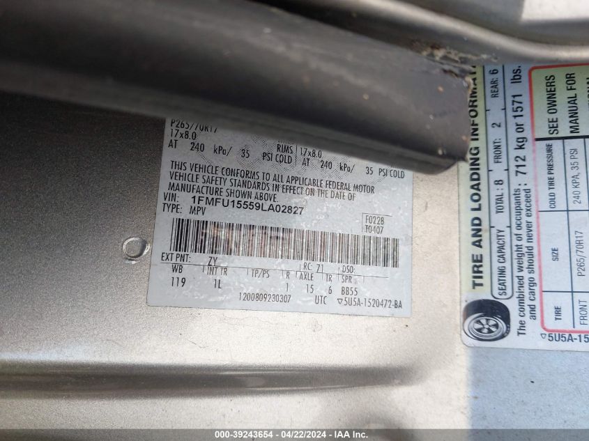 2009 Ford Expedition Xlt VIN: 1FMFU15559LA02827 Lot: 39243654