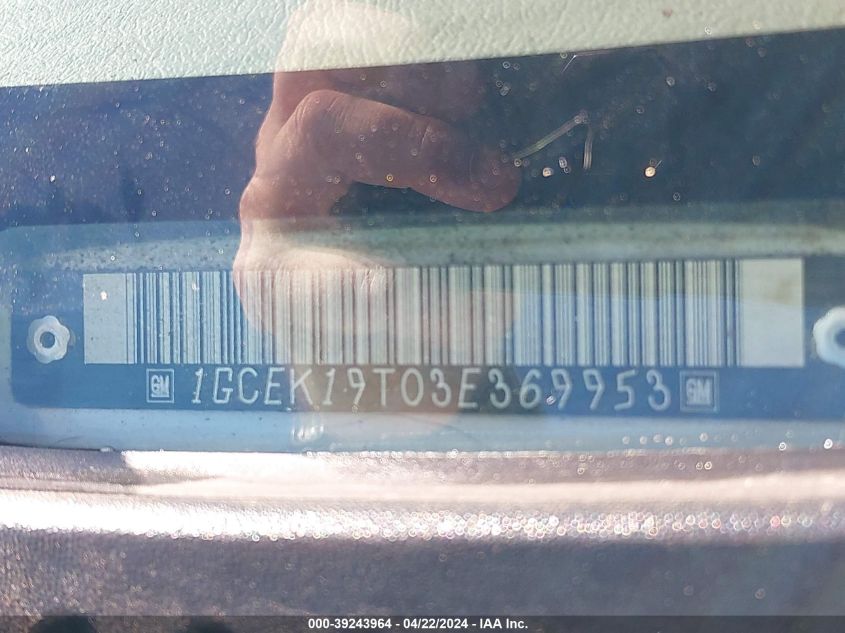 2003 Chevrolet Silverado 1500 Ls VIN: 1GCEK19T03E369953 Lot: 39243964