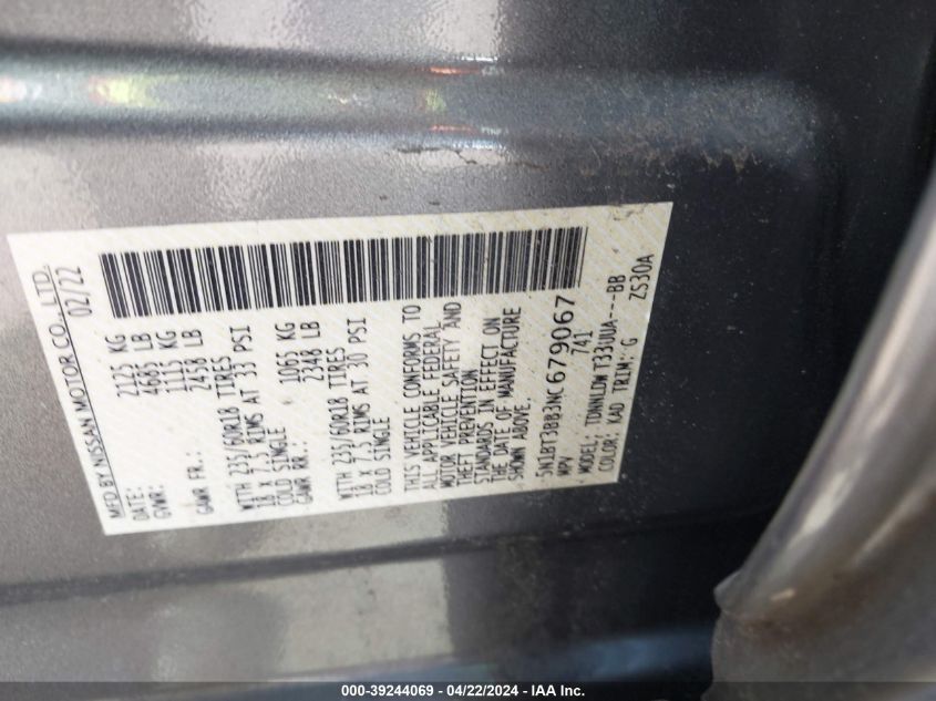 2022 Nissan Rogue Sv Intelligent Awd VIN: 5N1BT3BB3NC679067 Lot: 50433764