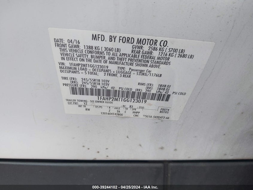 2016 FORD POLICE INTERCEPTOR - 1FAHP2MT1GG123019