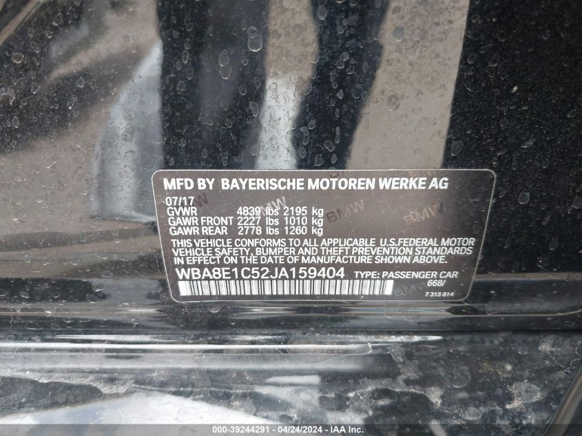 2018 BMW 330E WBA8E1C52JA159404