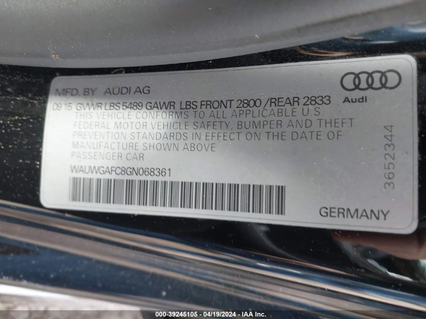 WAUWGAFC8GN068361 | 2016 AUDI A7