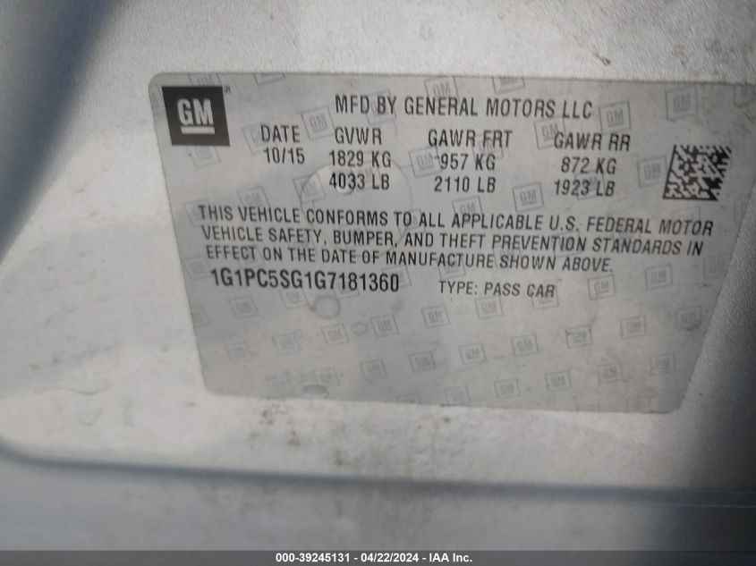 2016 Chevrolet Cruze Limited Ls Auto VIN: 1G1PC5SG1G7181360 Lot: 46645144