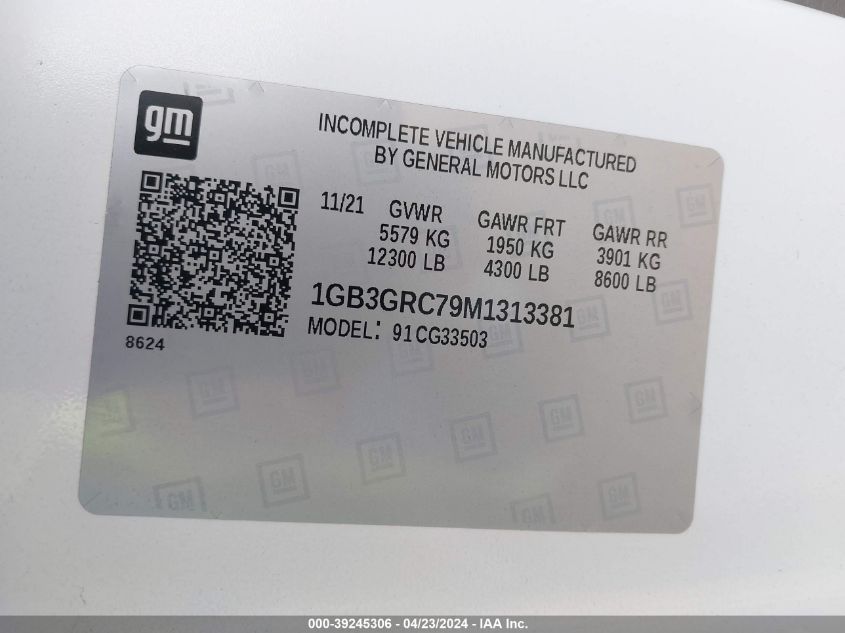 2021 Chevrolet Express G3500 VIN: 1GB3GRC79M1313381 Lot: 39245306
