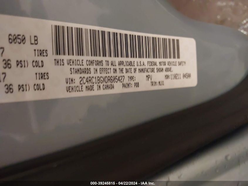 2013 Chrysler Town & Country Touring VIN: 2C4RC1BGXDR605427 Lot: 39079226
