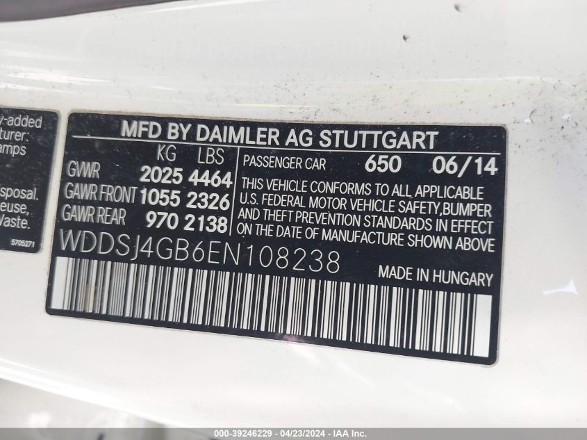 WDDSJ4GB6EN108238 2014 Mercedes-Benz Cla 250 4Matic