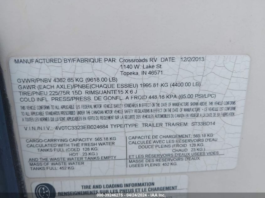 2014 Crossroads Other VIN: 4V0TC3323EB024684 Lot: 39219162