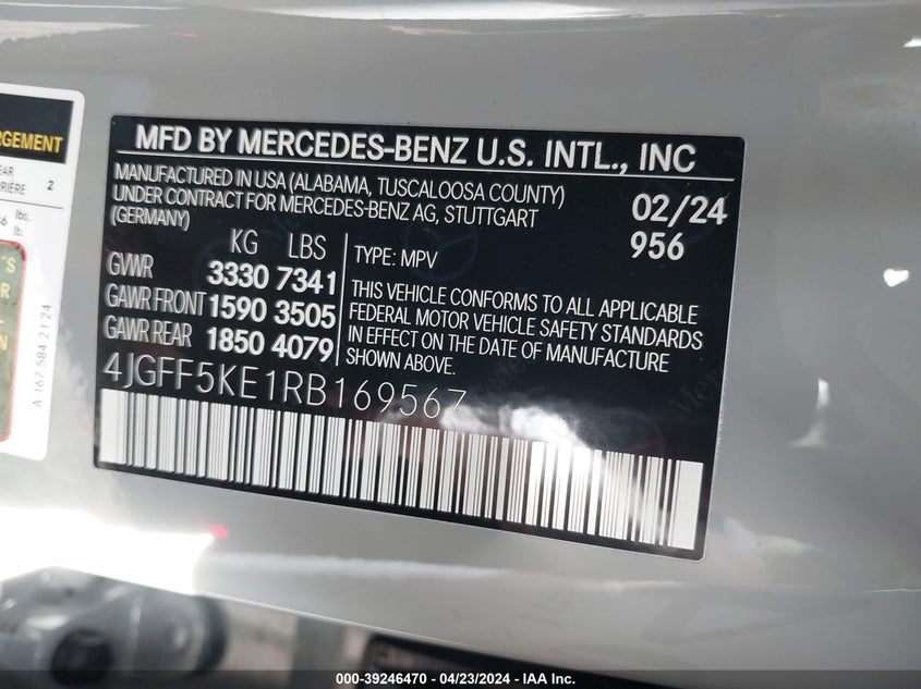 2024 MERCEDES-BENZ GLS 450 4MATIC VIN: 4JGFF5KE1RB169567