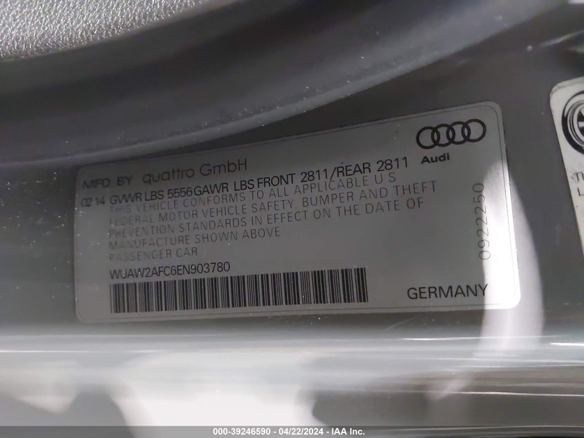 2014 AUDI RS 7 4.0T PRESTIGE WUAW2AFC6EN903780