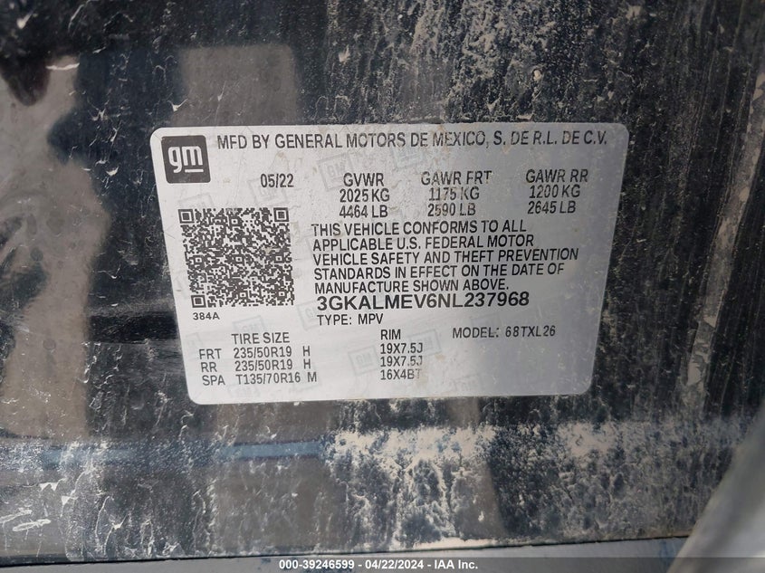 VIN 3GKALMEV6NL237968 2022 GMC TERRAIN SLE