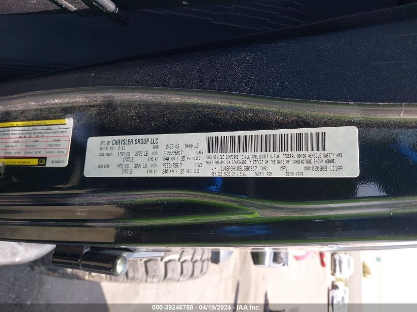 2011 Jeep Wrangler Unlimited Sport VIN: 1J4BA3H10BL580317 Lot: 39246788