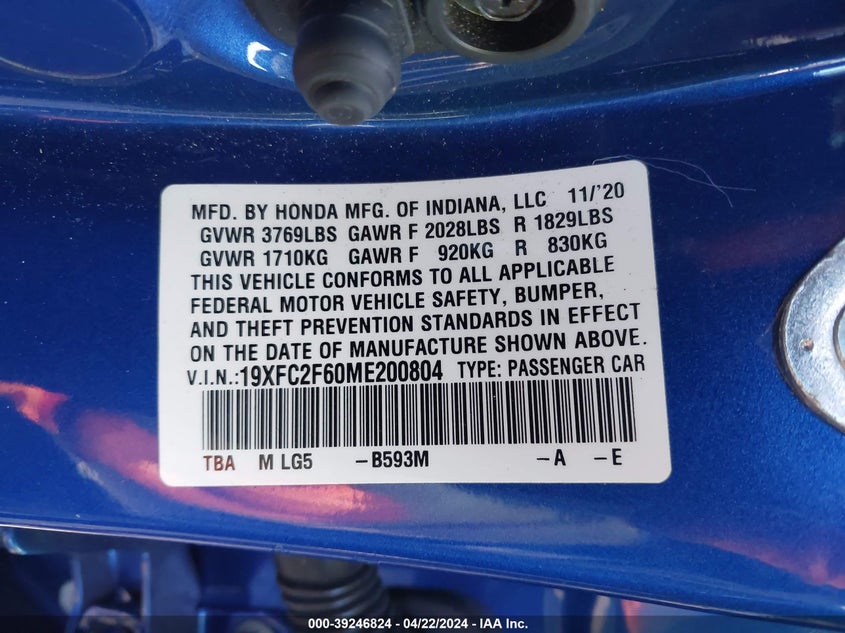 2021 HONDA CIVIC LX - 19XFC2F60ME200804