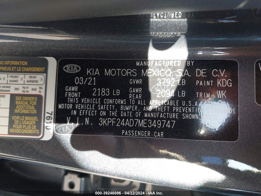 2021 KIA FORTE LXS - 3KPF24AD7ME349747