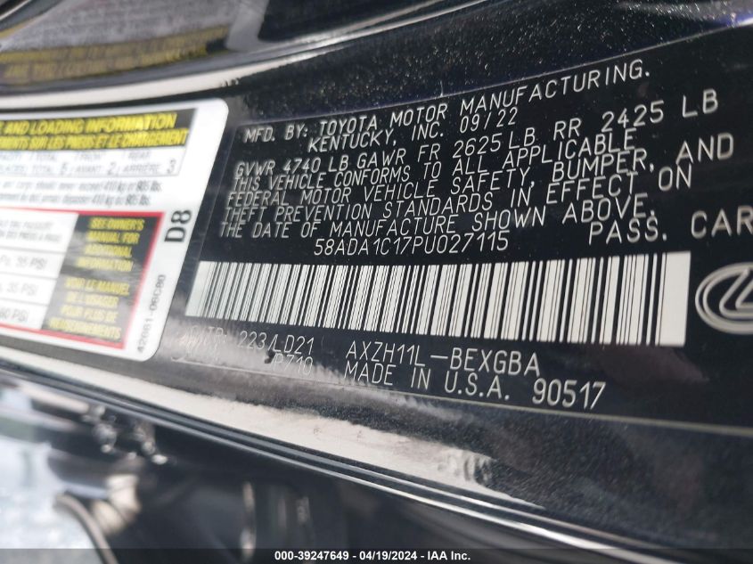 58ADA1C17PU027115 2023 Lexus Es 300H